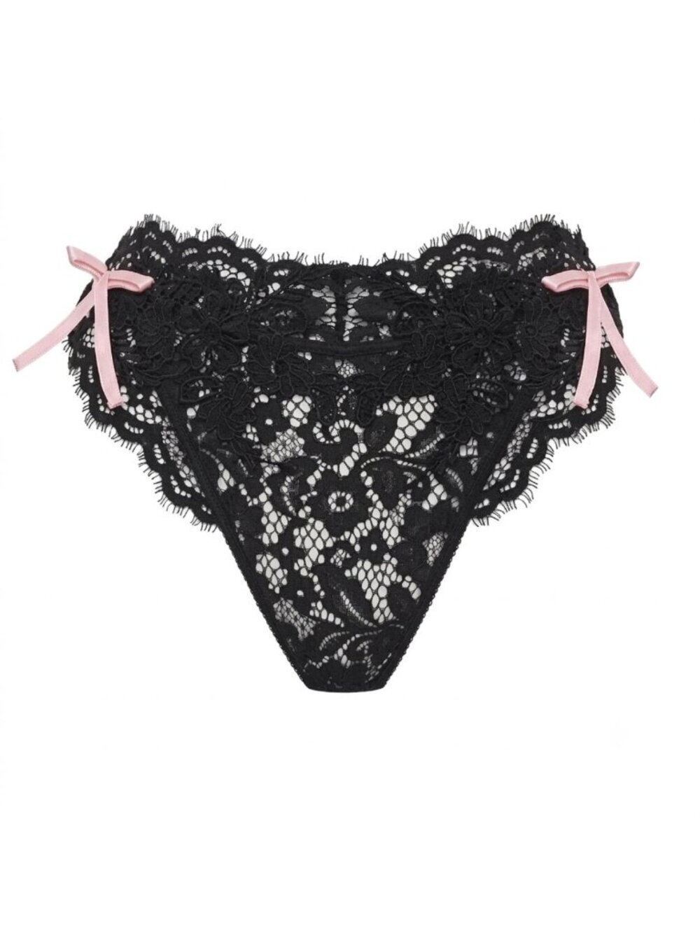 New! For Love & Lemons Black Noelle High-Waisted Lace Thong Size XL 39319